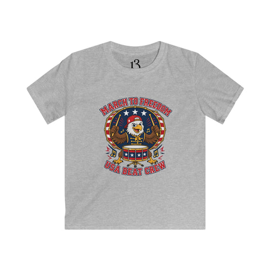 Kids March to Freedom USA Beat Crew T-shirt with cartoon eagle drummer