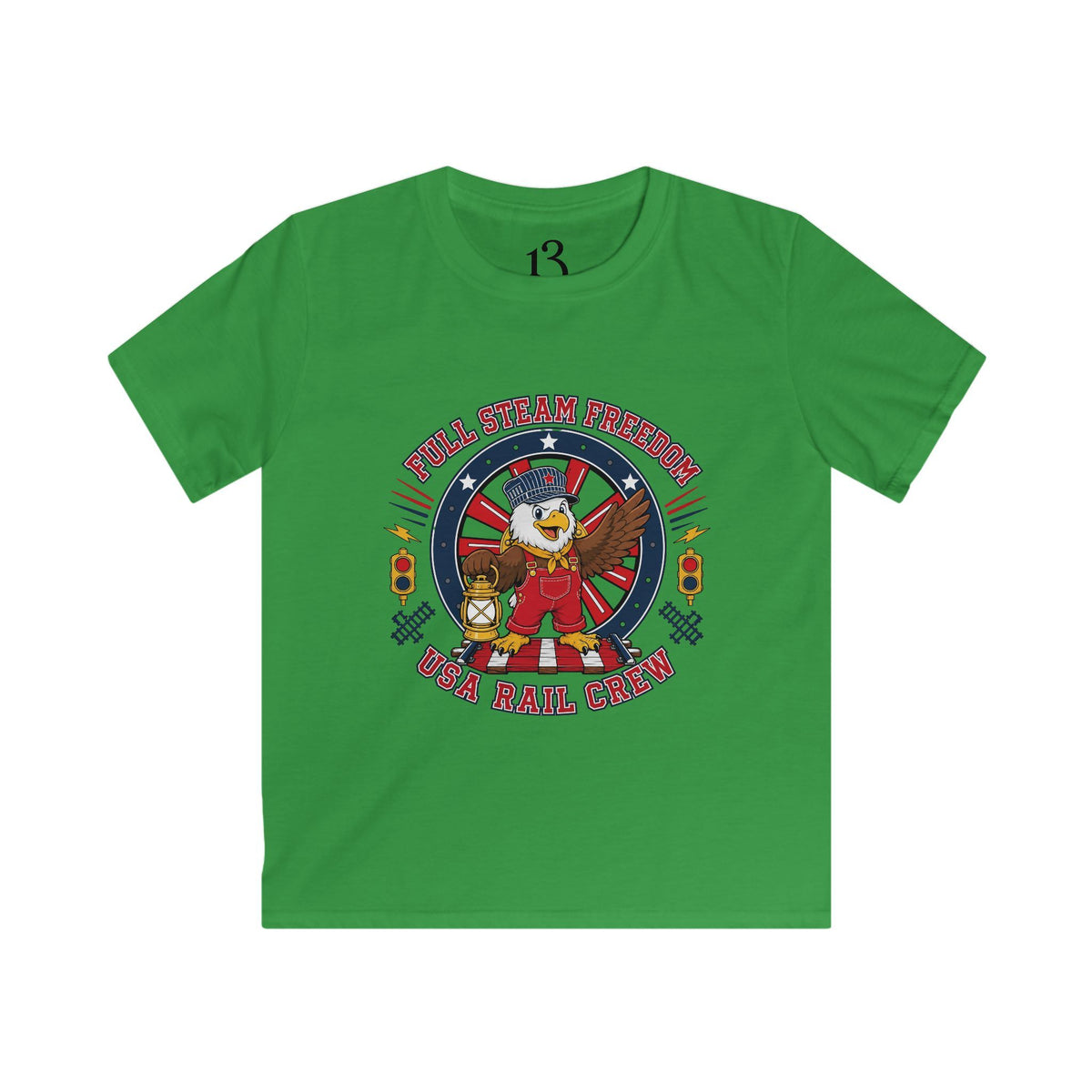 Kids Tee - Patriotic Eagle Engineer "Full Steam Freedom, USA Rail Crew" Railway Graphic