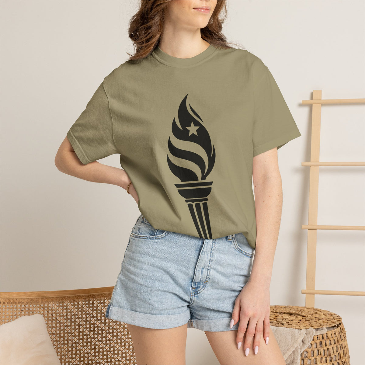 Liberty Torch T-Shirt — Patriotic Flame Tee with Star Emblem