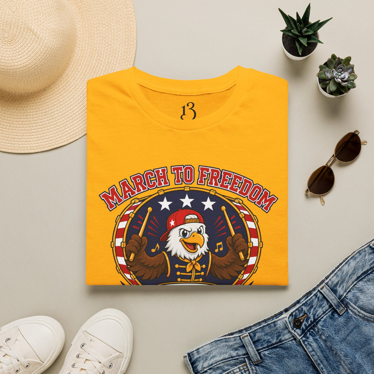 T-Shirt — "March to Freedom" Patriotic Eagle Drumline Tee