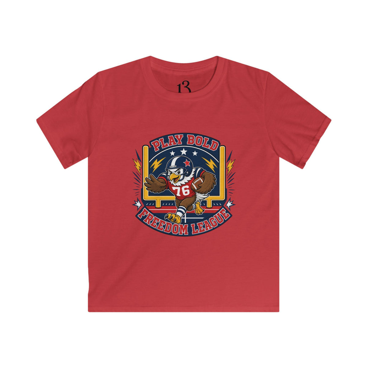 Kids Football Tee — "Play Bold: Freedom League" Retro Mascot Shirt