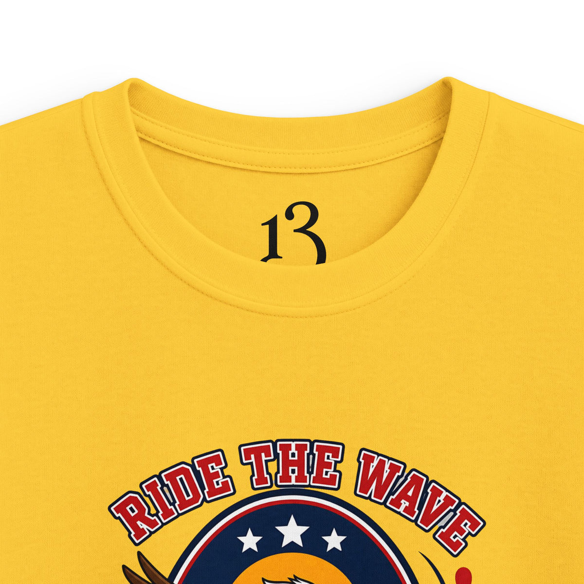 Kids T-Shirt — "Ride the Wave" Patriotic Eagle Surf Design