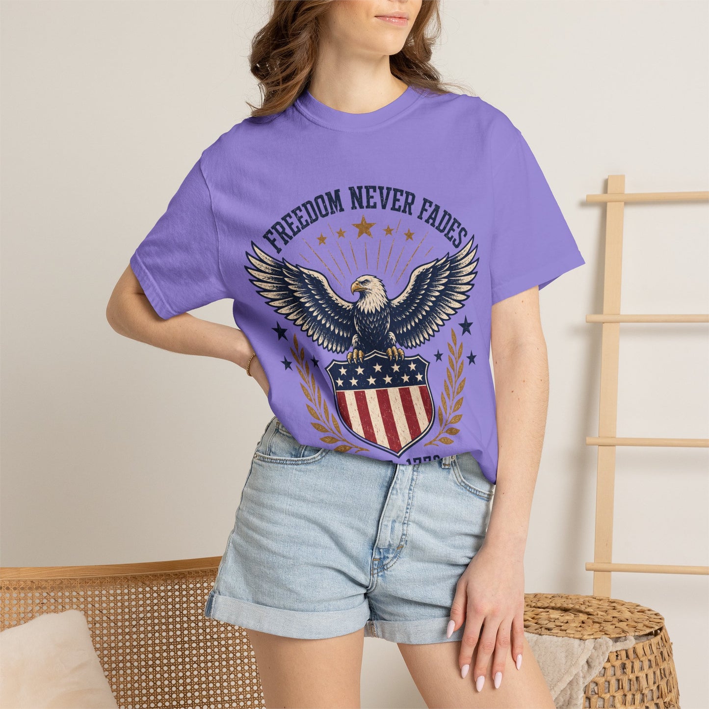 Patriotic Eagle T-Shirt — "Freedom Never Fades" (Est. 1776)