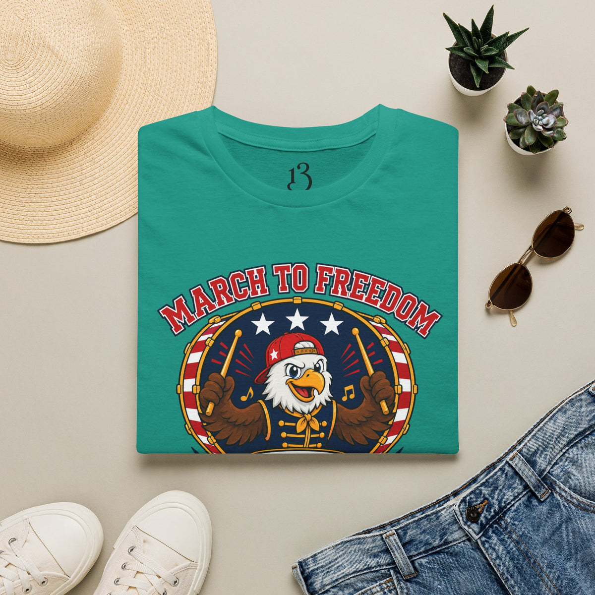 T-Shirt — "March to Freedom" Patriotic Eagle Drumline Tee