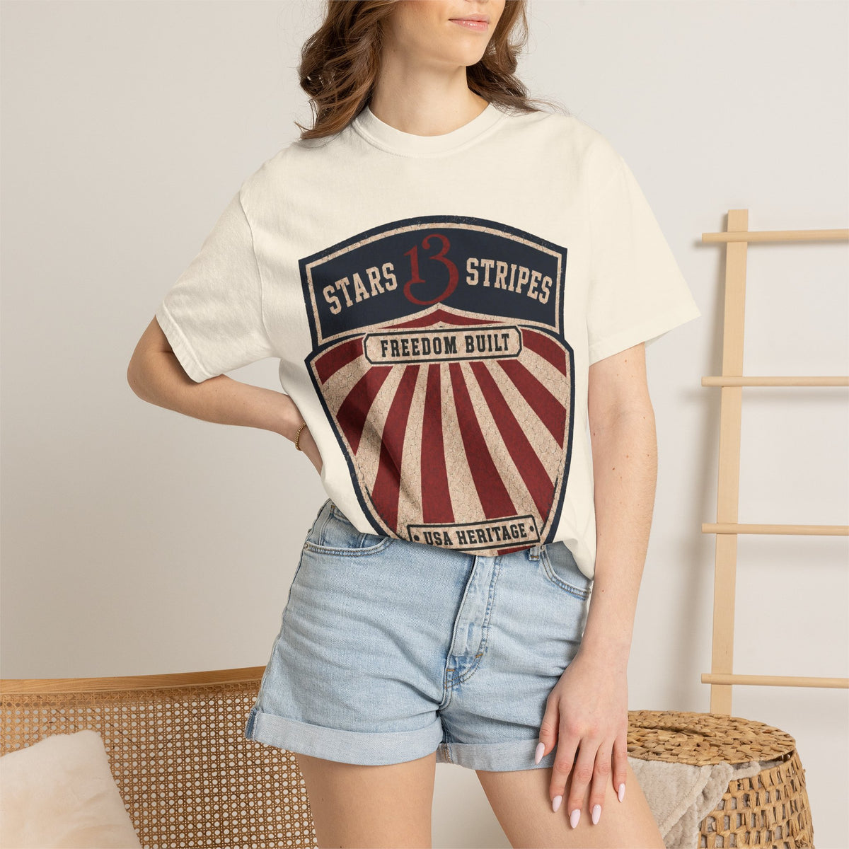 Stars13stripeS Shield T-Shirt — Freedom Built USA Heritage Tee