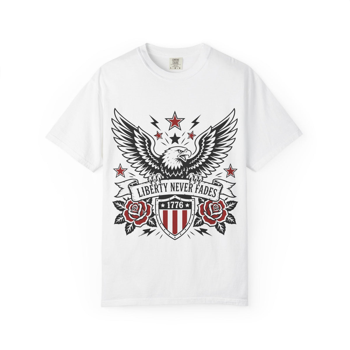 Liberty Never Fades Eagle T-Shirt — Patriotic 1776 Shield Tee