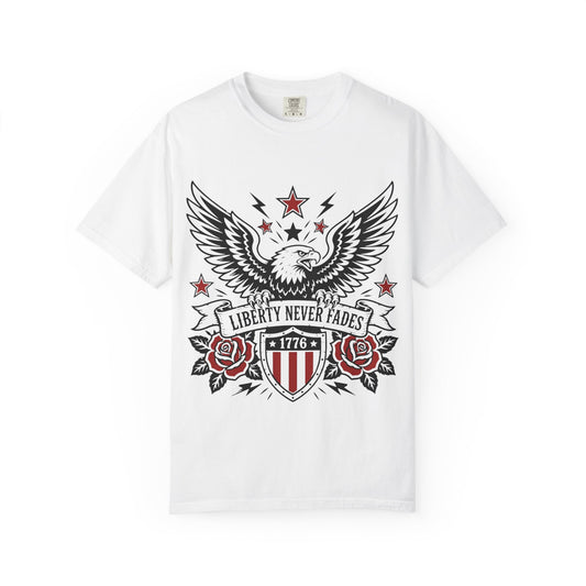 Liberty Never Fades Eagle T-Shirt — Patriotic 1776 Shield Tee