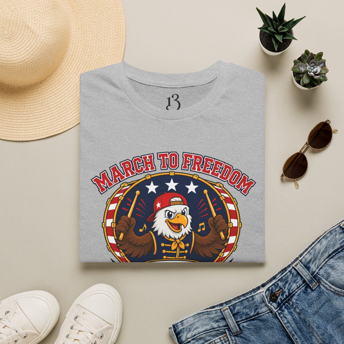 T-Shirt — "March to Freedom" Patriotic Eagle Drumline Tee