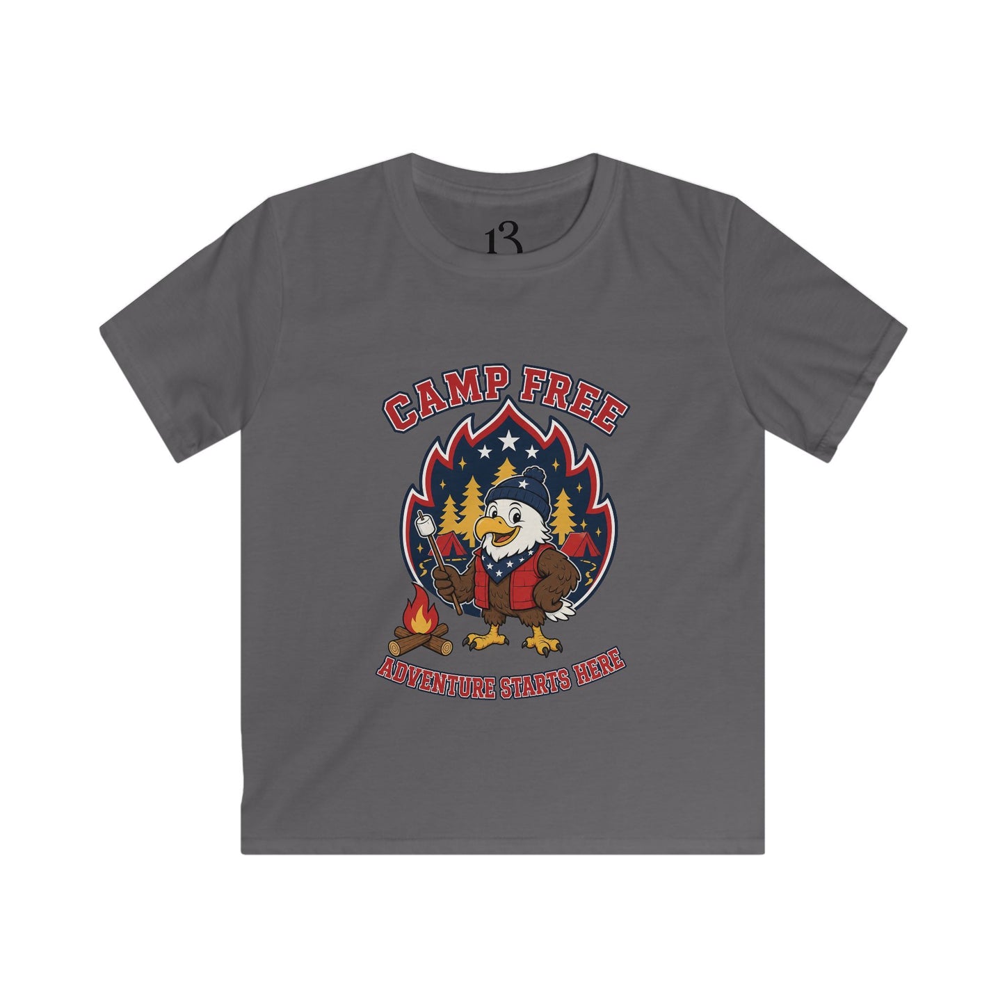 Kids Tee - "Camp Free" Eagle Camping Graphic Shirt for Outdoor-Loving Kids