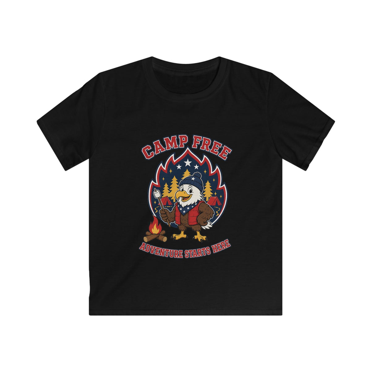 Kids Tee - "Camp Free" Eagle Camping Graphic Shirt for Outdoor-Loving Kids