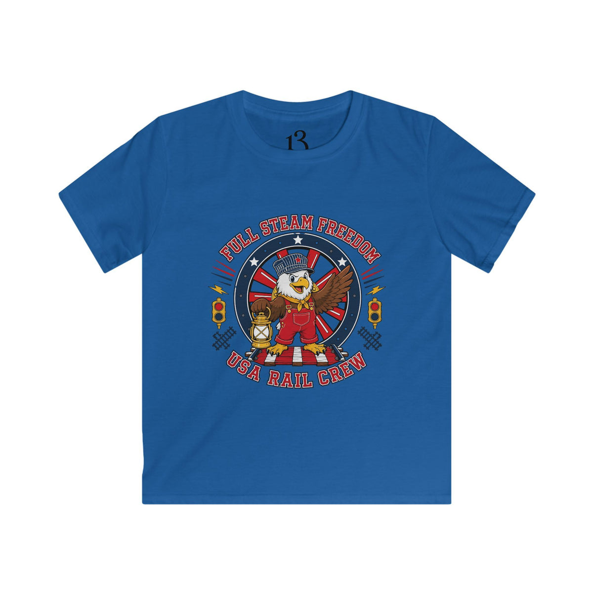 Kids Tee - Patriotic Eagle Engineer "Full Steam Freedom, USA Rail Crew" Railway Graphic