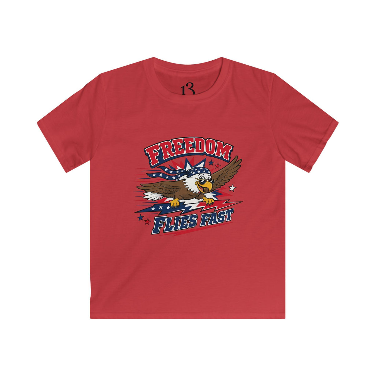 Kids Tee — "Freedom Flies Fast" Patriotic Eagle Shirt for 4th of July