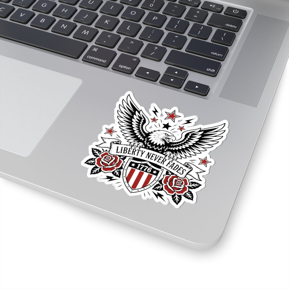 Liberty Never Fades Eagle Sticker — Patriotic 1776 Shield Kiss-Cut Sticker