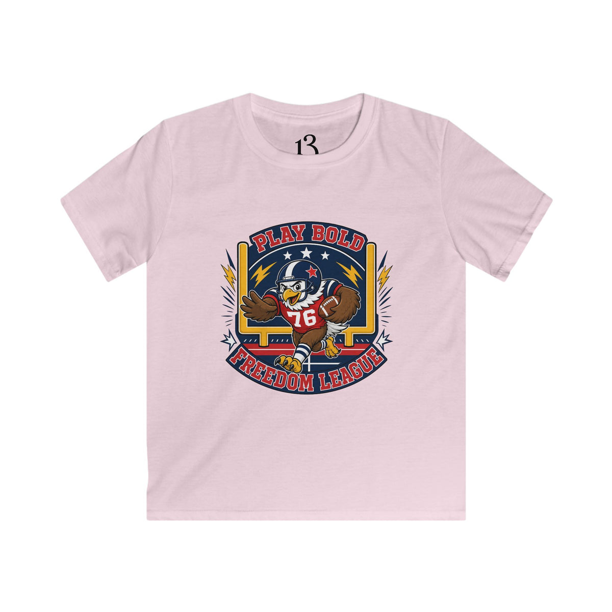 Kids Football Tee — "Play Bold: Freedom League" Retro Mascot Shirt