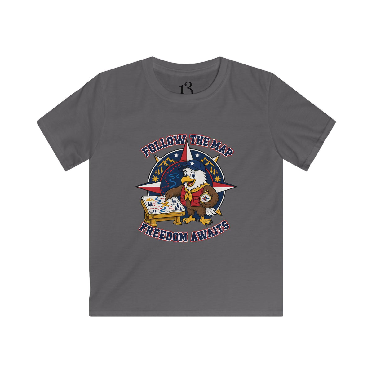 Kids Tee – "Follow the Map, Freedom Awaits" Eagle Adventure Graphic