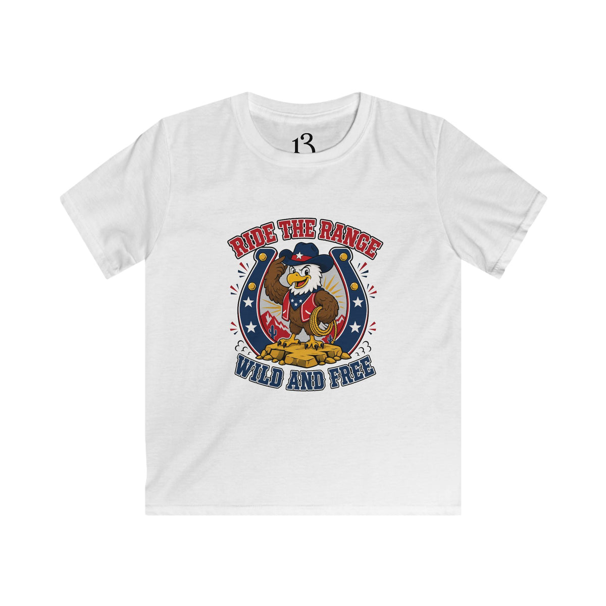 Kids T-Shirt - "Ride the Range Wild and Free" Cowboy Eagle Graphic