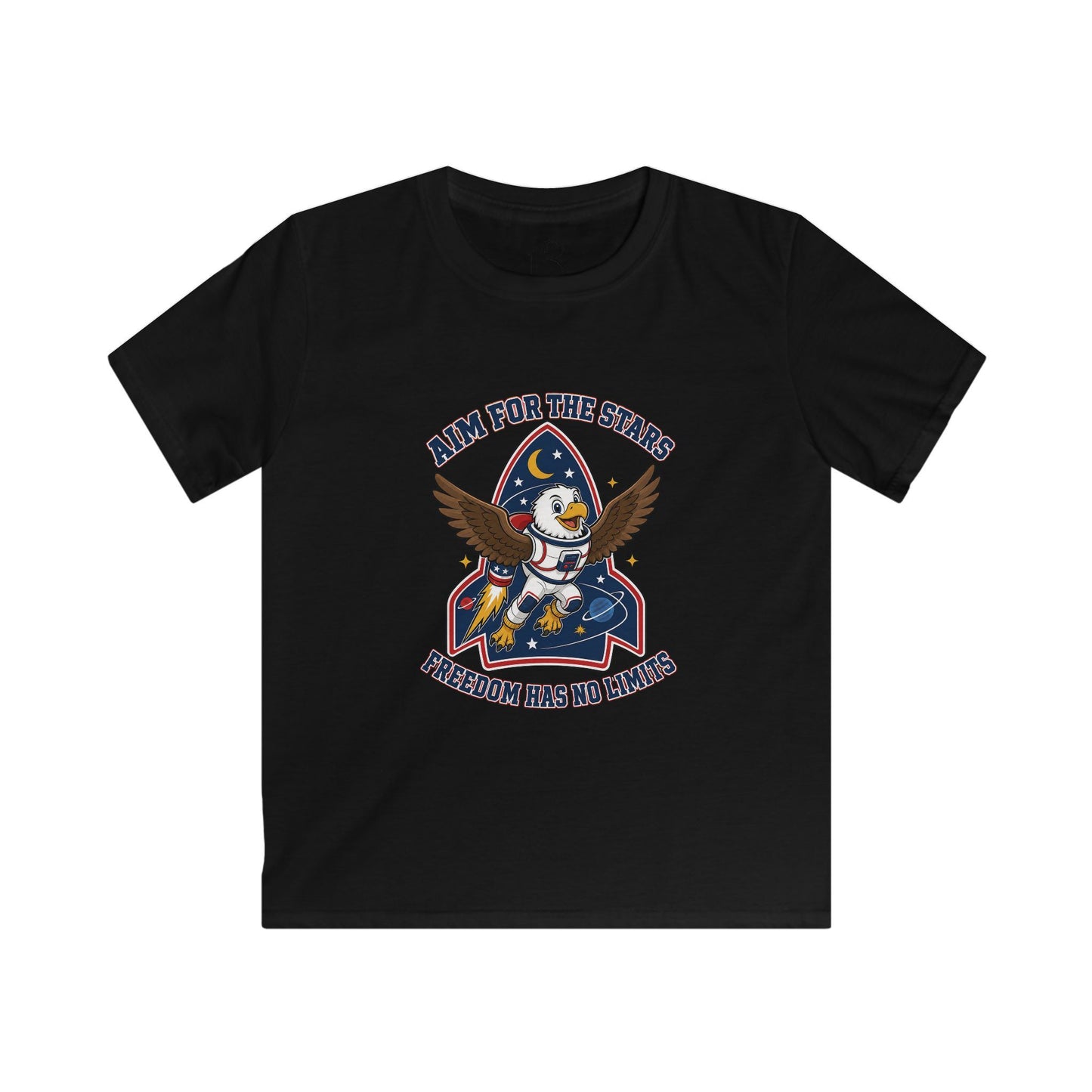 Kids Tee — 'Aim for the Stars' Rocket Eagle Graphic Shirt